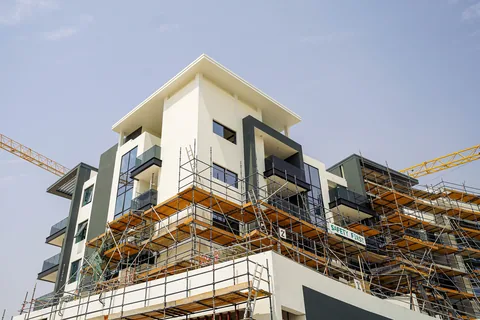 Façade works in progress on the Dubai South building