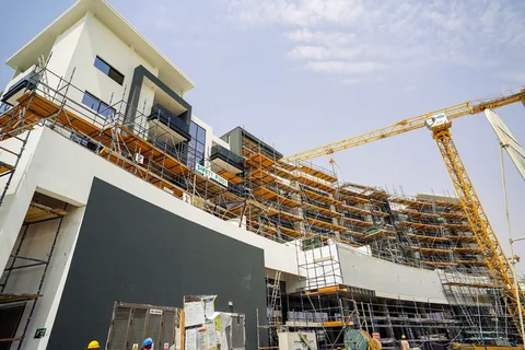 Reinforced concrete frame and scaffolding at Dubai South