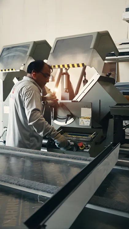 Technician machining an extruded profile on the shop floor